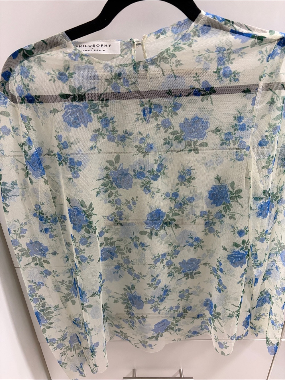 Philosophy Sheer Floral Blouse in Blue and Cream